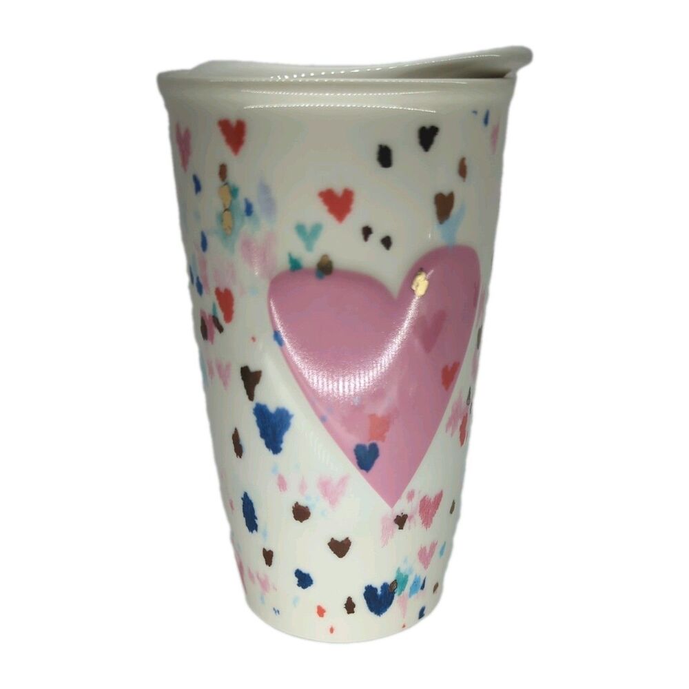 NEW Starbucks Valentine's Day Heart Pink Confetti Hearts Tumbler Mug 10 oz